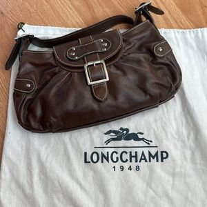 **Holiday Sale** Longchamp leather shoulder bag. Dark Brown with Silver details.